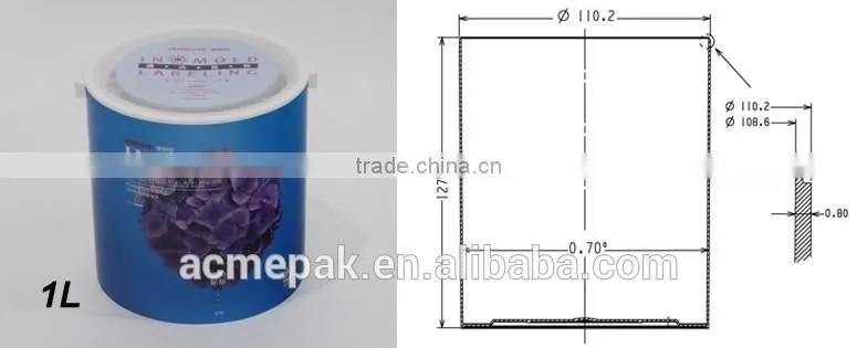 1~5L IML paint glue plastic bucket with lid