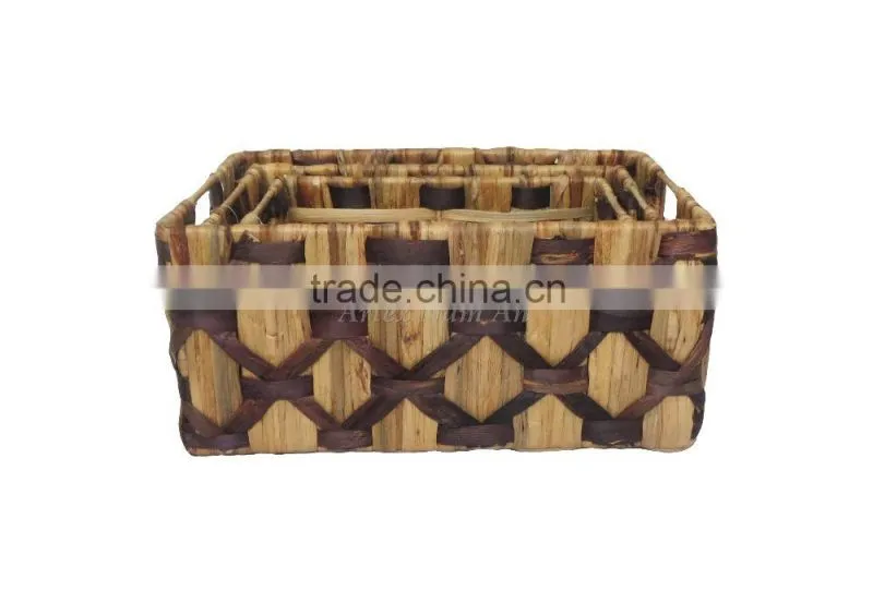 Rectangular Water Hyacinth Basket/Storage Basket With 2 Handle /Made in Vietnam Set of 3