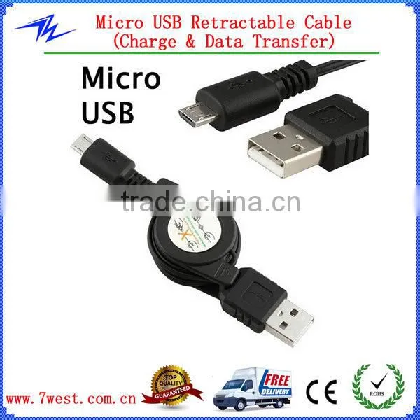 Logo Custom 75cm Retractable Micro USB Cable USB Data Sync Charger Cable for Smartphone