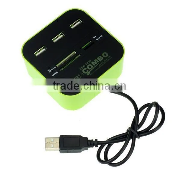 All In One COMBO 3 port 2.0 HUB USB card reader for SD/MMC/M2/MS/MP