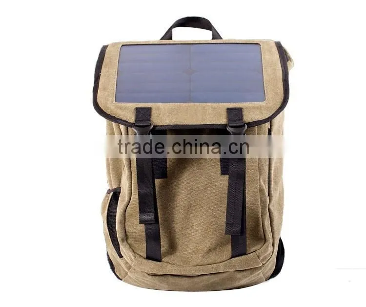 Brown Nylon Solar Chargeable Backpack Solar Panel Bag