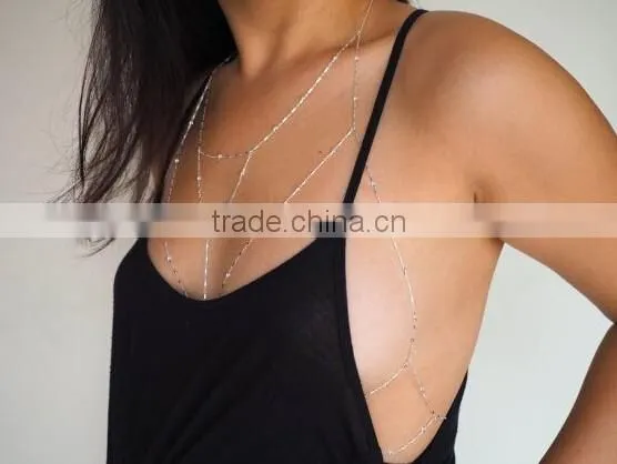 Gold Plated Women Punk Bells Body Single Shoulder Chain Link Slave Necklace
