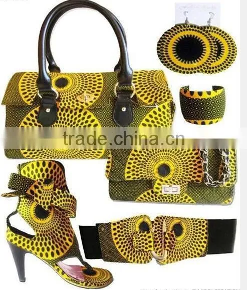 2015 china wholesale Hot selling ankara wax high heel shoes /party shoes /wax shoes and bags