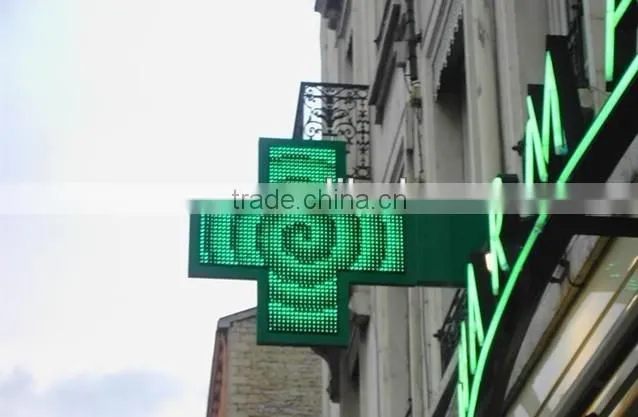 Outdoor Green 3D LED Pharmacy Cross for pharmacy shop