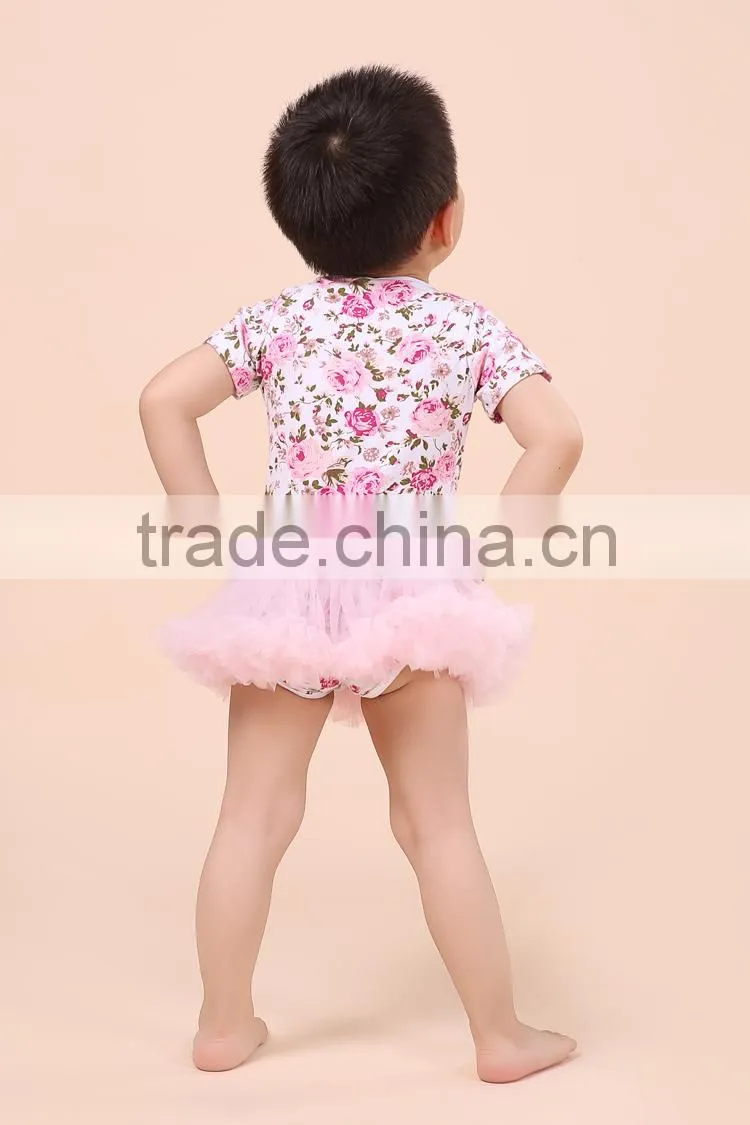 Hot sale christmas pink flower lace ruffles plain baby rompers