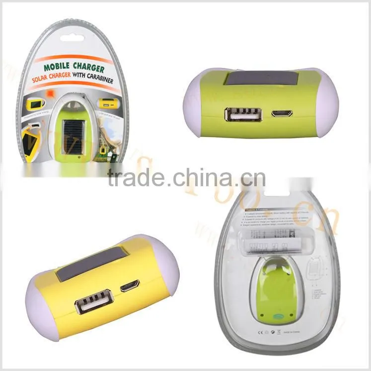 Solar Carabina Power Bank with Solar LED Flashlight for Mobile Phone Charger