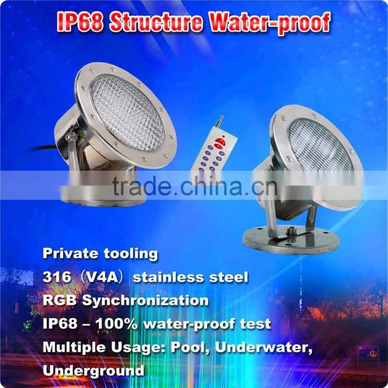 High Power Extra Brightness LED Underwater Fountain Lamp 9x3W External RGB Remote Control Stainless Steel Shell Clear PC Cover