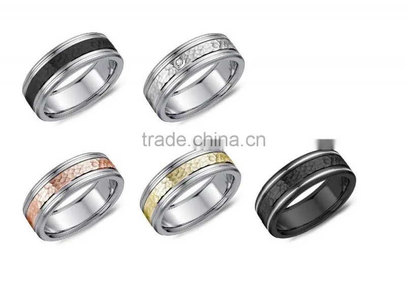 Polished Shiny Rose Gold Plating Tungsten Wedding Bands Ring Inlay Carbon Fiber Rings Bands