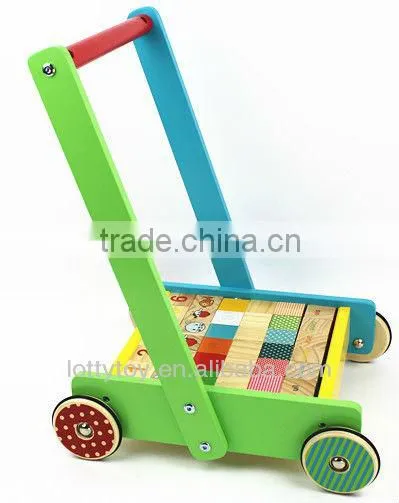 Multi colour Wooden baby walker with blocks