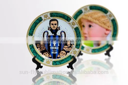 8'' Plate With Gold and Green Rim / Blank ceramic plate/ Nice printable plate/ Plate for sublimation/ Good decorated plate