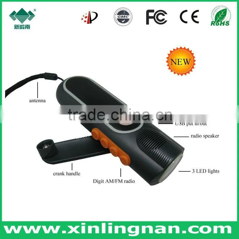 2015 Mini Led Winding Up Rechargeable Flashlight Torch Radio with LCD Display