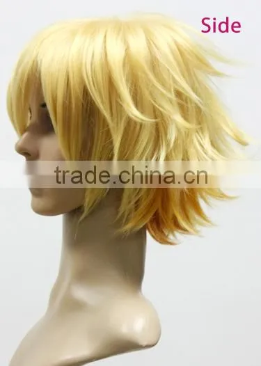 Factory supplier cosplay short green gold yellow blonde wig synthetic wig naruto cosplay wig