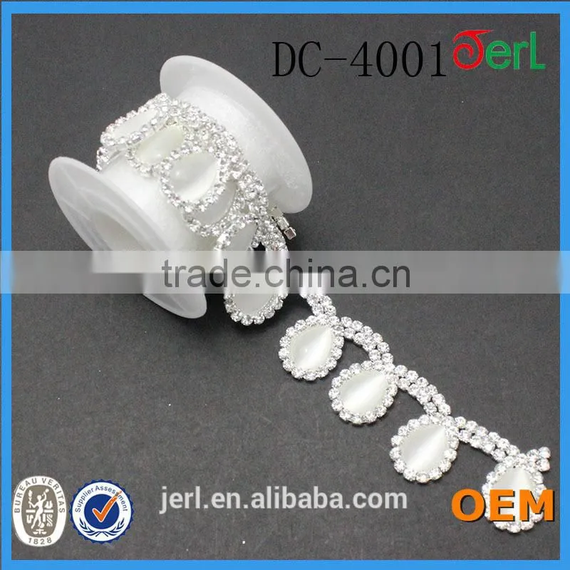 Water drop shape assorted clear crystal and opal stone center wholesale rhinestone trim