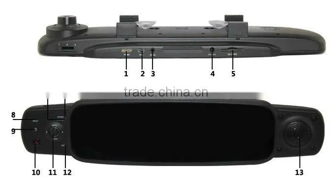 2013 New Car Mirror with G-sensor 1080P Full HD 120 Degree Wide Angle Camera the Registrar Rear View Car DVR Night Vision 2000A