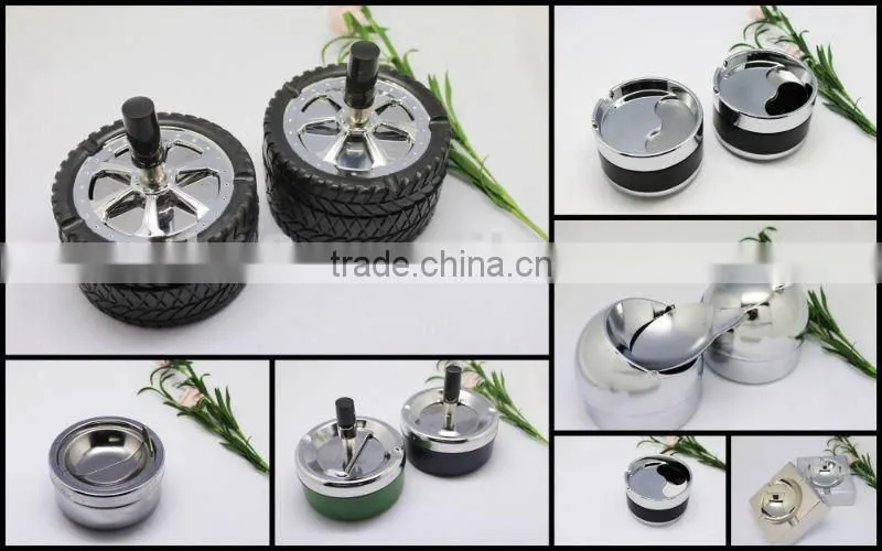 round portable metal ashtray