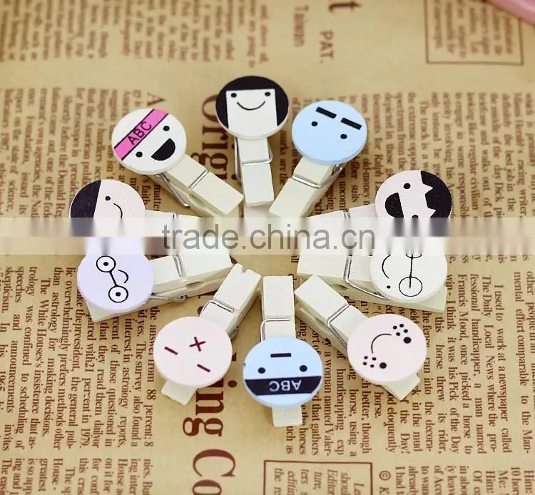 Cute cartoon face name card clip wooden postcard clip /photo clip