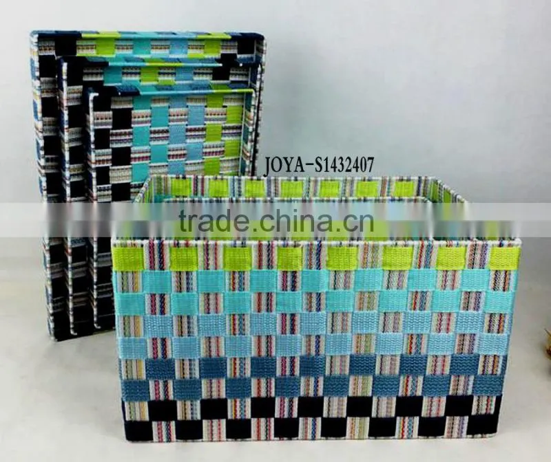 3pcs/set handmade colour nylon storage basket with lid