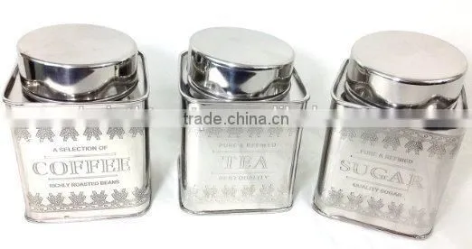Stainless Steel Square Tea Sugar Coffee Canister Set
