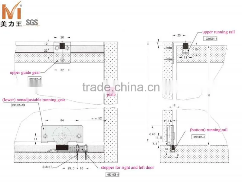 Hot Sales Furniture Wardrobe Sliding Door Roller Fittings for Sliding Wardrobe Closet Door System