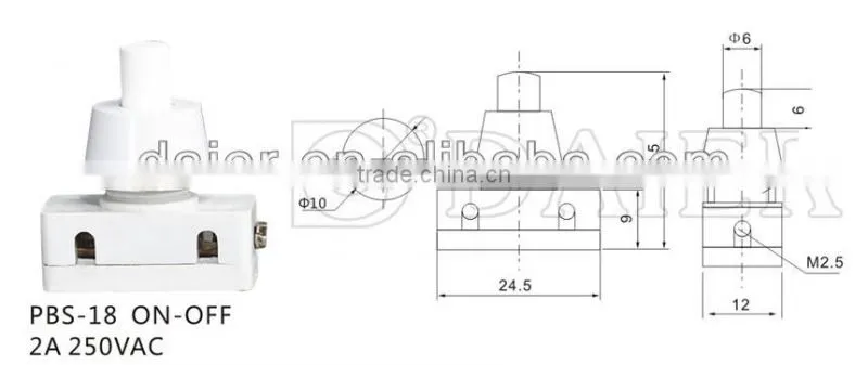 PBS-18 2A 10mm white push button switch