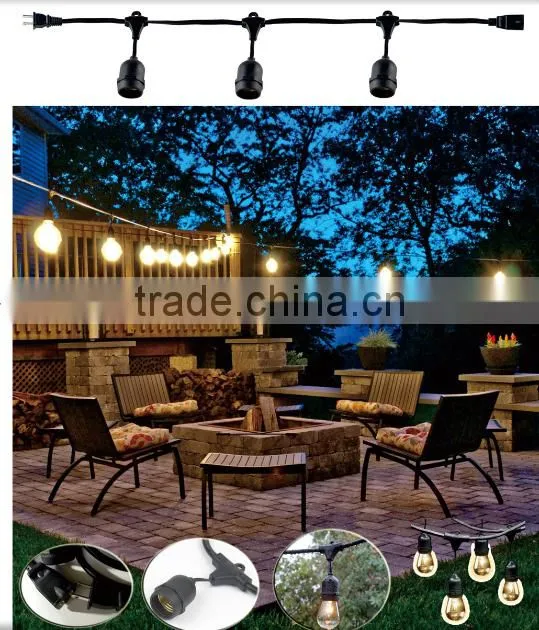 H30352 20 Bulbs Vintage Patio String Lights Black Cord Clear Glass Edison Bulbs 44'