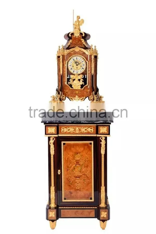 Home Decortive Brass Inlaid Clock With Wooden Chest of Drawers, Antique Table clock With Cabinet, Gold & Red Antique Floor Clock