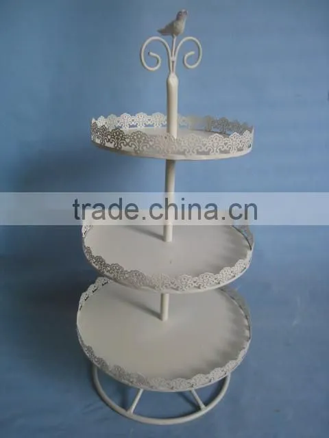 3-tier antique white metal cake holder