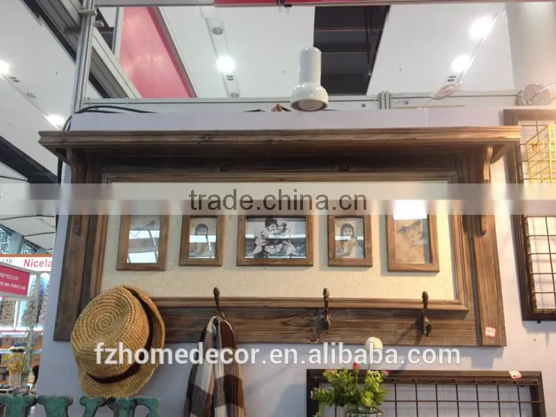 Shabby chic wooden wall shelf multifunction with frames and hooks