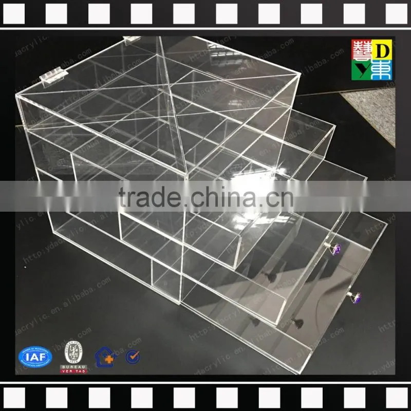 2016 Wholesale Handicraft Acrylic Makeup Organizer With 3 Drawers ,cosmetic display lipstick stand holder