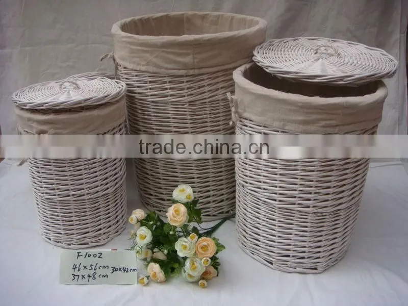 Vintage Grey Willow laundry baskets with lids