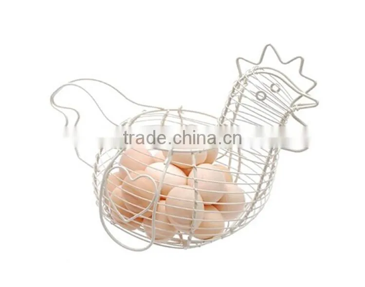 Wholesale chicken shaped white color home decorative wire egg basket