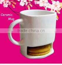 easy carry ceramic biscuit cookie holder mug, solid color glazed promotional gifts mug