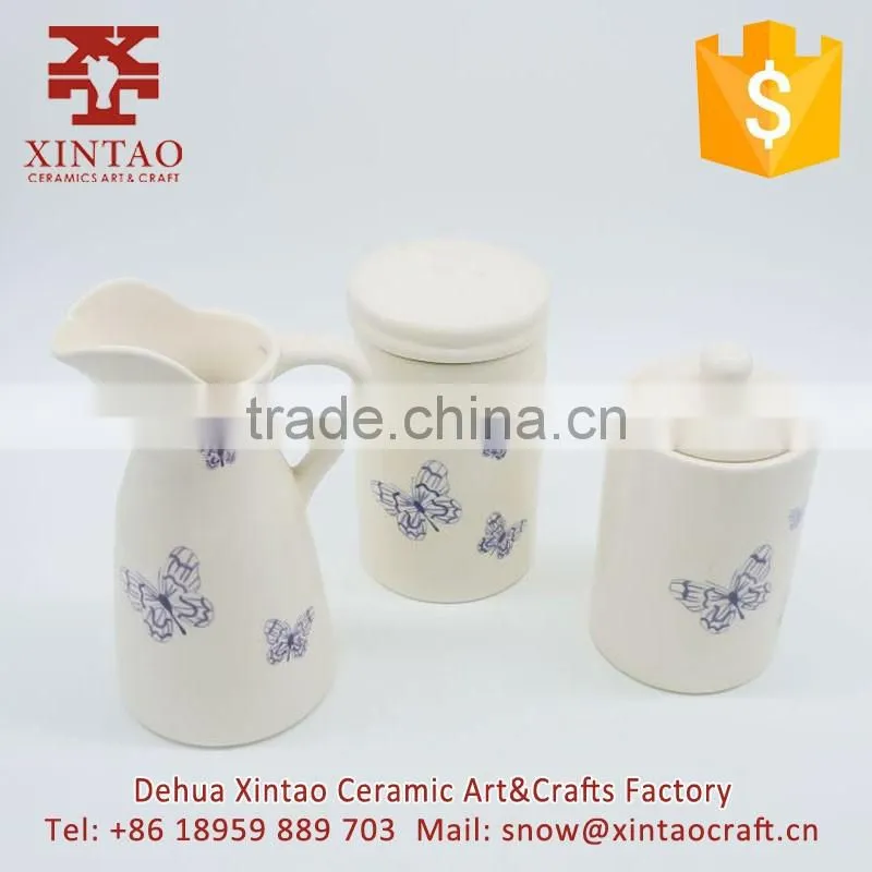 Wholesale Home White Stoneware Canister with Butterfly Detail