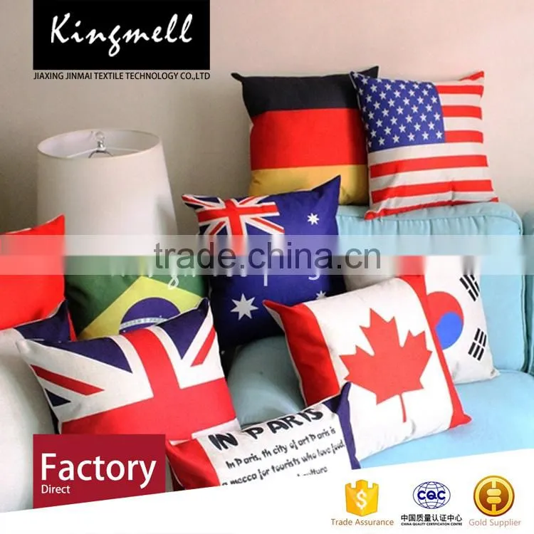Custom national flag digital printed cotton linen cushions for home office sofa