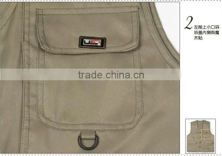 Men's reversible clothing casual outdoor fishing vest multi-pocket Men V-neck cotton vest brand