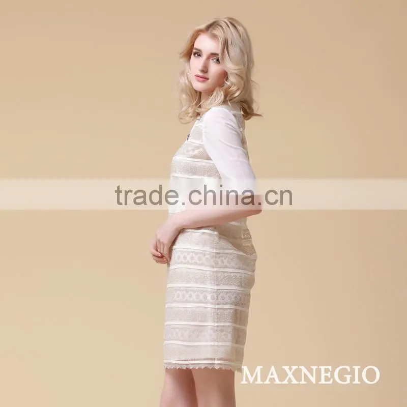 Elegant short sleeve woven fabric lady fashion model dresses on sale