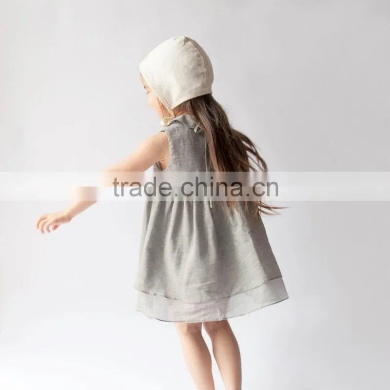 Hot selling wholesale sleeveless plain linen dress new model 2 year old baby girl dress