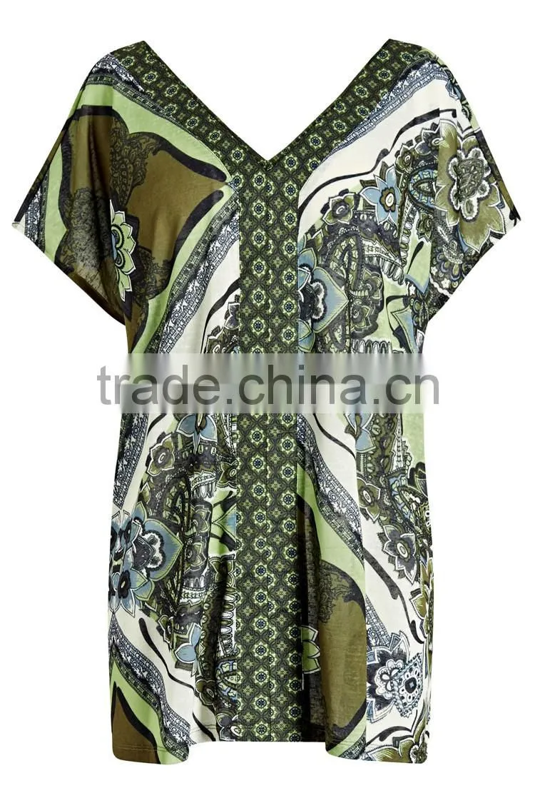 2015 fashion green 60% cotton 40% polyester women v neck t-shirts 60% cotton 40% polyester