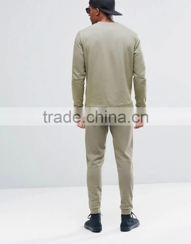 plain men sweatsuit slim fit sets soft cotton spandex tracksuit custom