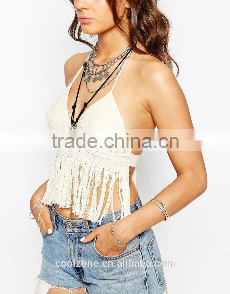 Spiritual Hippie Crochet Tassel Beach Crop Wholesale Women Tops