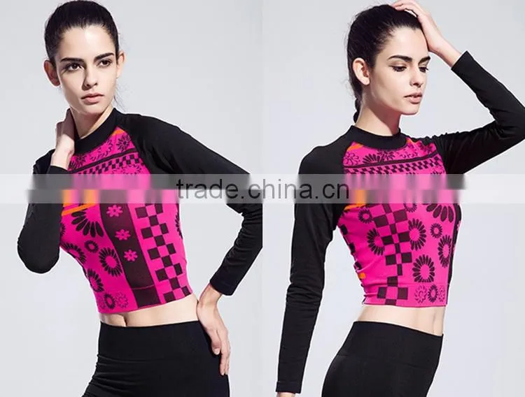 Women's Activewear Long Sleeve Floral Printed Yoga Athletic Clothes Wear T-Shirt