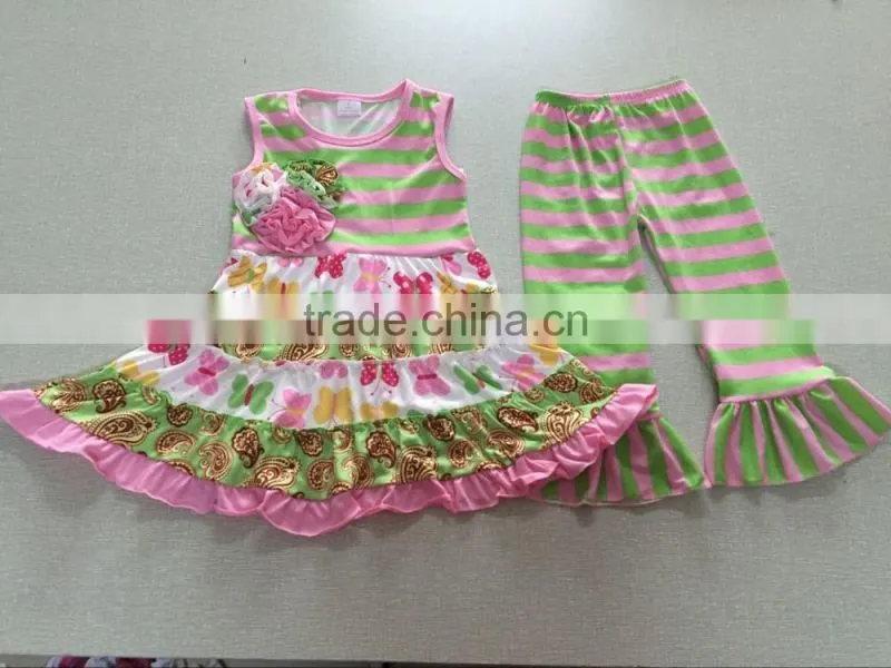 Popular kids solid shirts tops ruffle legging pants outfits baby pants outfit girls dress outfit