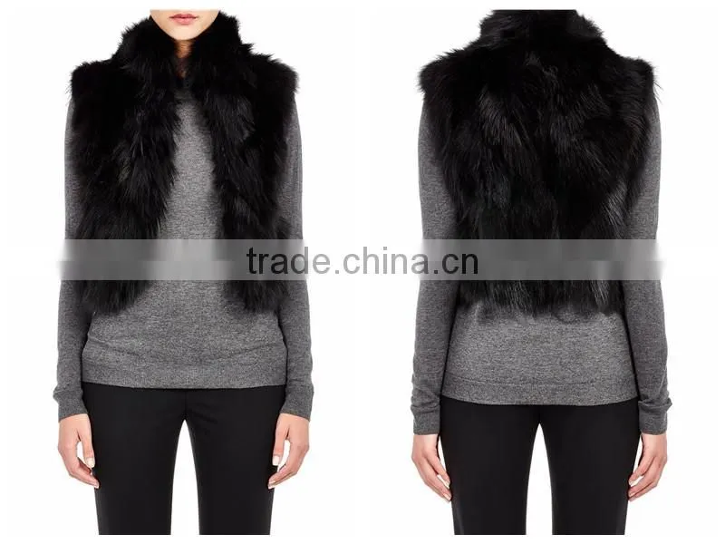 YRFUR YR043 Chic Style Fox Fur Waistcoat/Stand Collar Patchwork Fox Fur Vest