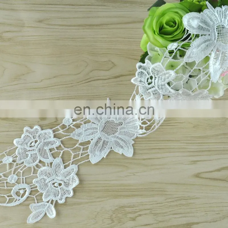 width 1-3cm white polyester embroidery lace trim dyeable