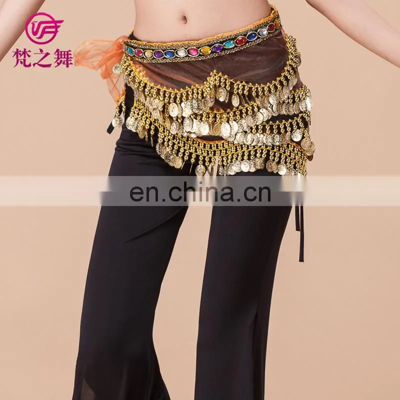 High quality Organza gold coin belly dance hip scarf with gradient color Y-2053#