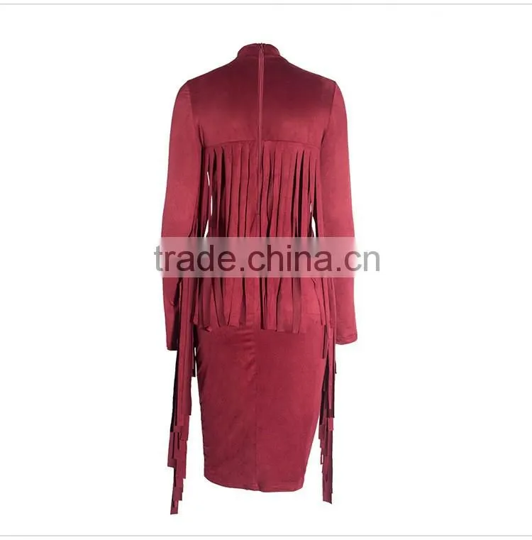 woman fashion dress personality tassel bandage dress long sleeve evening dress