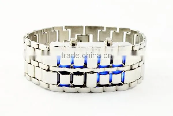 2015 Fashion Lava Style Samurai Metal Blue LED Faceless Watch