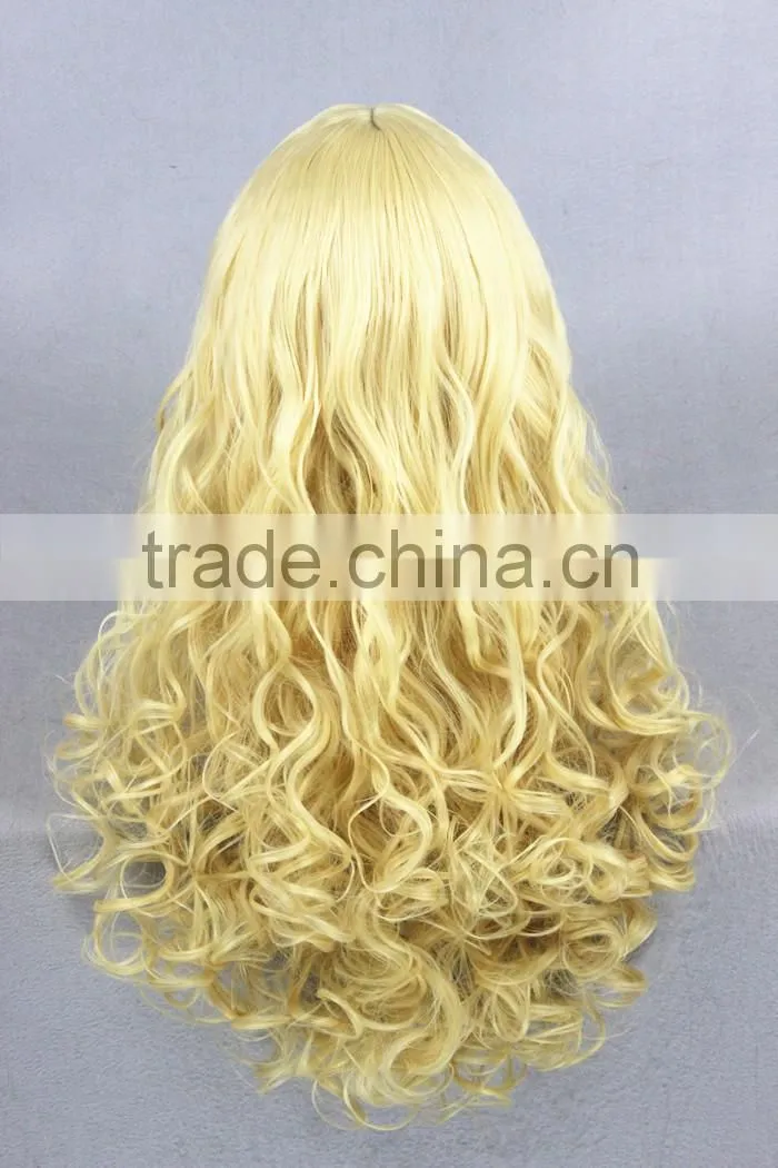 High Quality 55cm Medium Long Wave Lolita wig Light Yellow Synthetic Anime Wig Cosplay Costume Hair Wig Party Wig