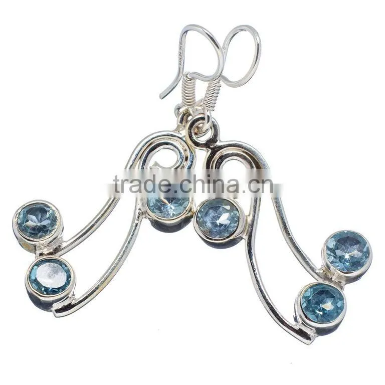BLUE TOPPAZ EARRING 925 SOLID STERLING,SILVER EXPORTER,STERLING SILVER JEWELRY,SILVER EARRING