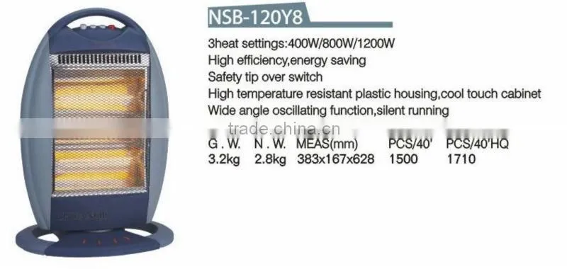3heating 1200W CE/GS/ROHS with remote control timer handle oscillating function electric heater halogen heater for home